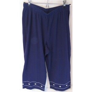 Cathy Daniels Navy Embroidered Stars Elastic Waist Cotton Carpi Pants Size Large